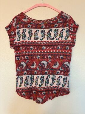Ann Taylor LOFT Size S 100% Linen Paisley Boho Tunic Top Multicolor Short Sleeve